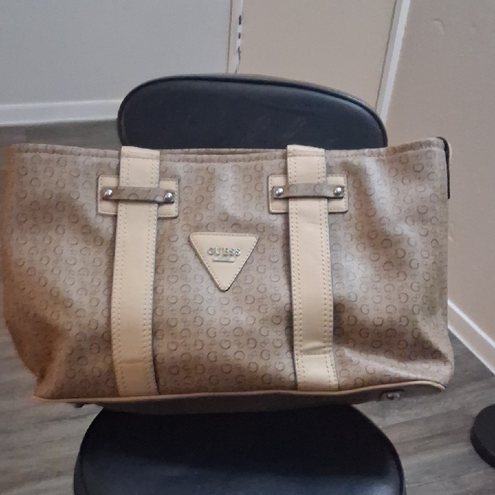 Guess Tan Monogram Tote Bag